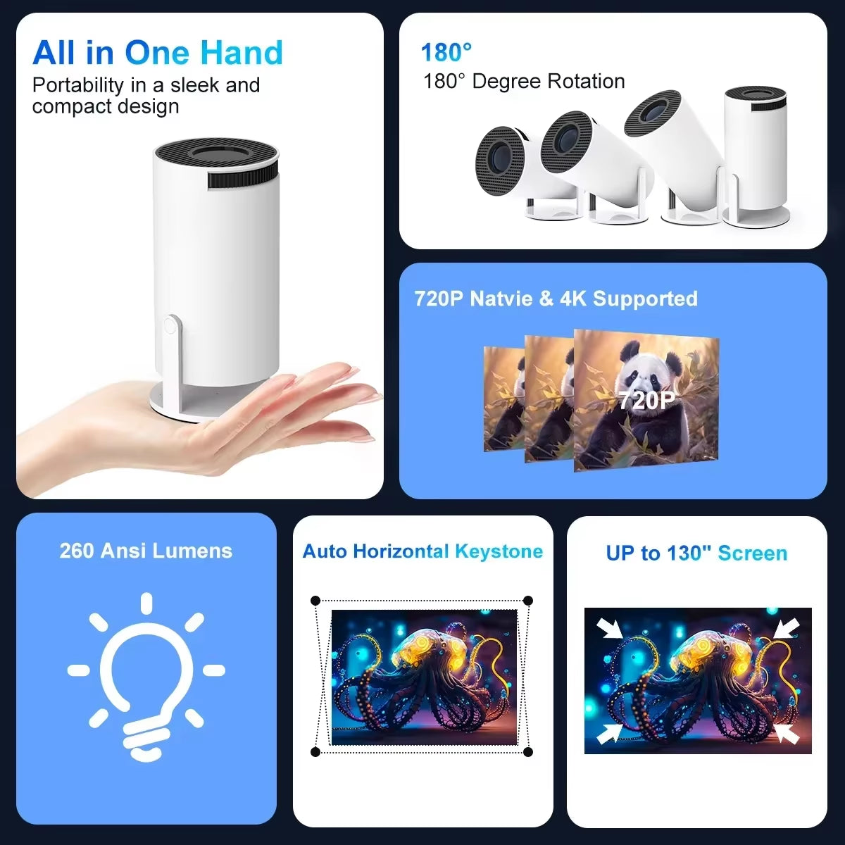 Proyector Mag-Cu-Bic HY300 PRO 4K Android 11 Dual 260ANSI Allwinner H713 BT5.0 1080P Proyector De Cine En Casa Para Exteriores