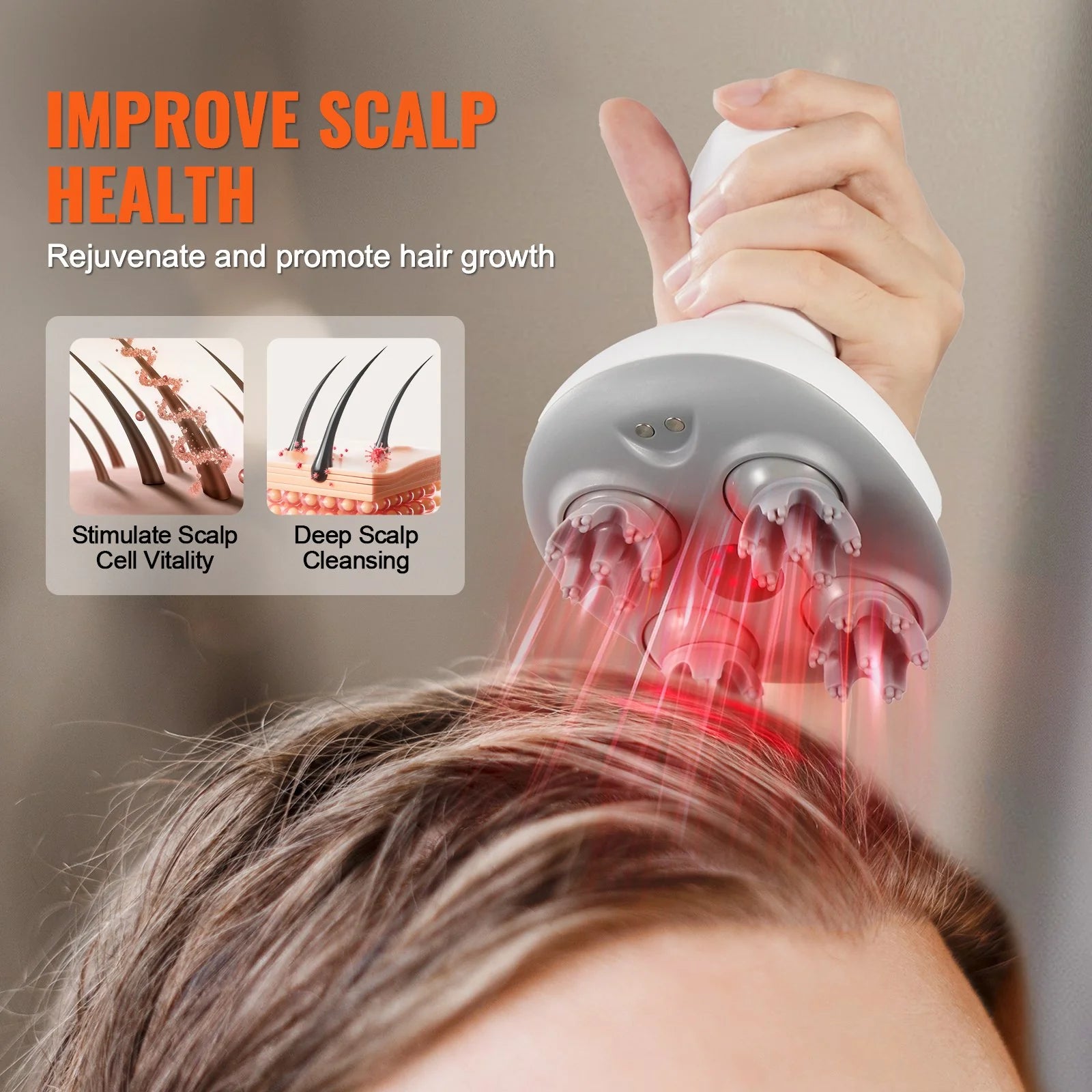 VEVOR Electric Scalp Massager Rechargeable Head Massager Waterproof Portable