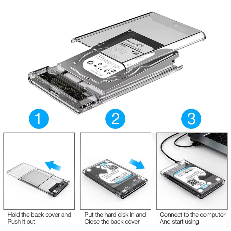 G06 USB3.0/2.0 HDD Enclosure 2.5Inch Serial Port SATA SSD Hard Drive Case Support 6TB Transparent Mobile External HDD Case