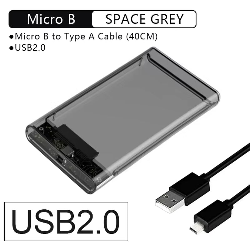 G06 USB3.0/2.0 HDD Enclosure 2.5Inch Serial Port SATA SSD Hard Drive Case Support 6TB Transparent Mobile External HDD Case